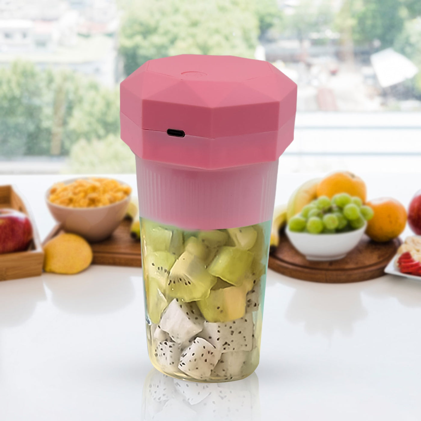 JuiceMate: USB-C Rechargeable 6-Blade Portable Juicer & Blender for Smoothies & Ice Crushing with Built-in 400ml Jar