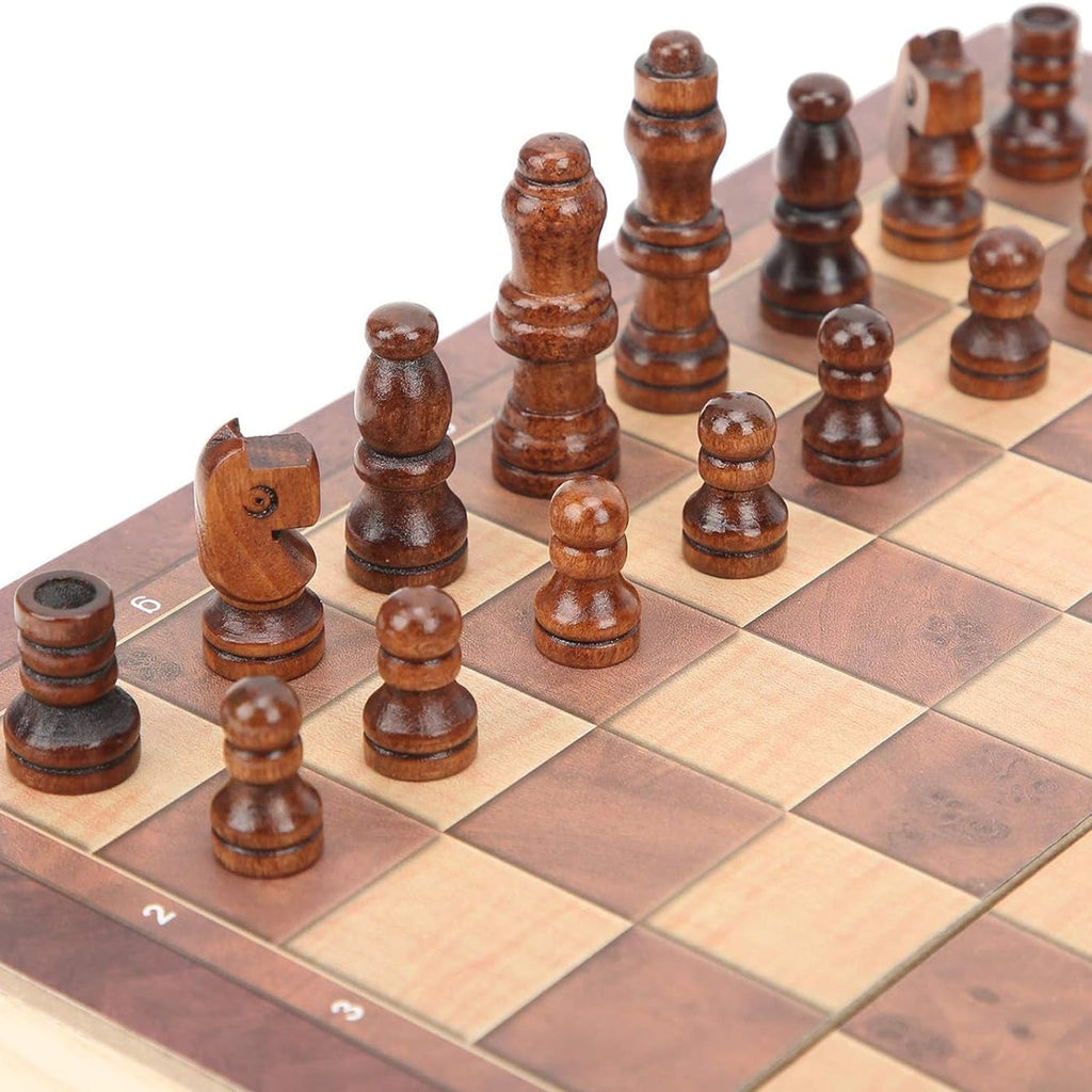 GoChess: Foldable Wooden Chess Board Set with Magnetic Pieces, Built-in Storage & Extra Queens (30 Ã— 30 cm)