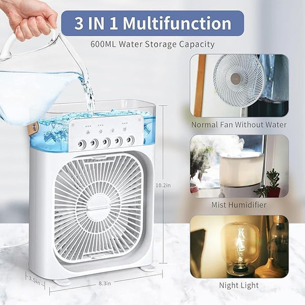 ChotaAC: Portable Air Conditioner Fan â€“ USB-Powered Small AC Mini Evaporative Cooler with 3 Speeds, 5 Mist Makers & 7-Color LED Light