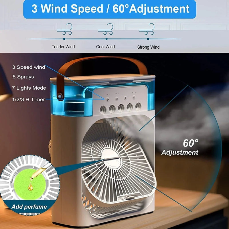 ChotaAC: Portable Air Conditioner Fan â€“ USB-Powered Small AC Mini Evaporative Cooler with 3 Speeds, 5 Mist Makers & 7-Color LED Light