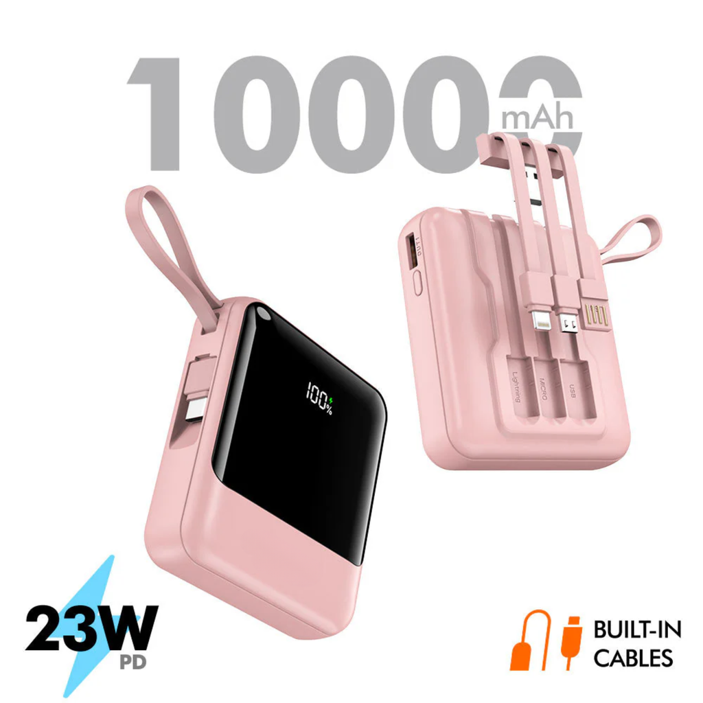 Zivo: 10,000mAh Compact Power Bank with 23W PD Fast Charging, Built-In Charging Cables & Digital Display, Dual Output Portable Battery Pack with Type-C Input/Output