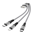 Triplex: 3-in-1 Universal Fast Charging Cable with Lightning, Type-C & Micro-USB â€“ Durable Fabric Multi Charging Cable (21 cm)