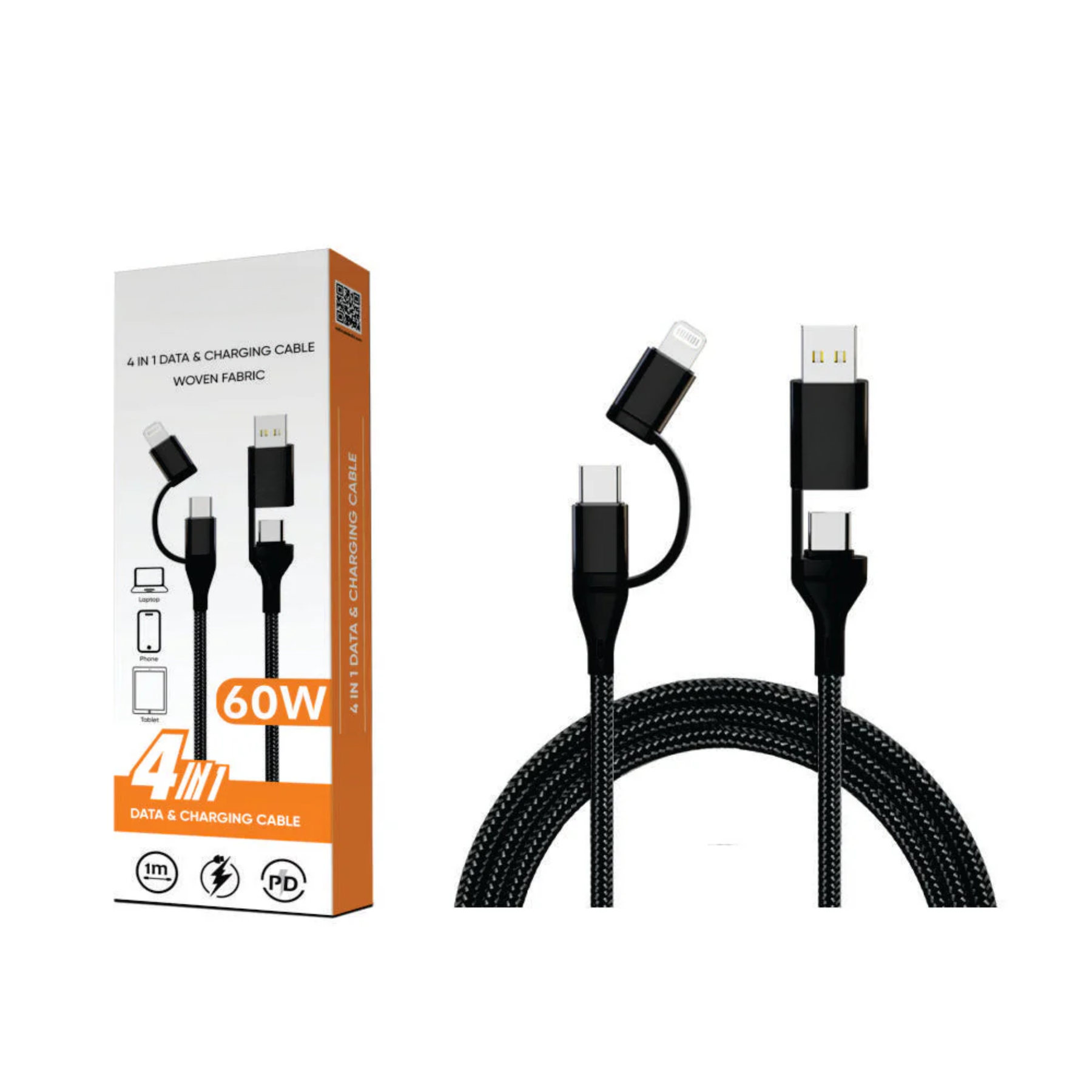 Cordix: 4-in-1 USB-C to Lightning Fast Charging & Data Cable, 60W PD Power Delivery, 480Mbps Data Sync Multi-Connector Cable Compatible with Type-C & Apple Devices
