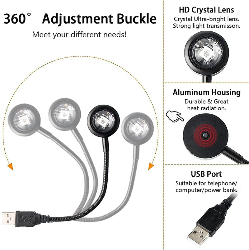 AuraMini â€“ USB-Powered Mini RGB Sunset Projection Lamp with Plug & Play 360 Adjustable Design, Soft Ambient Glow Light for Aesthetic Decor