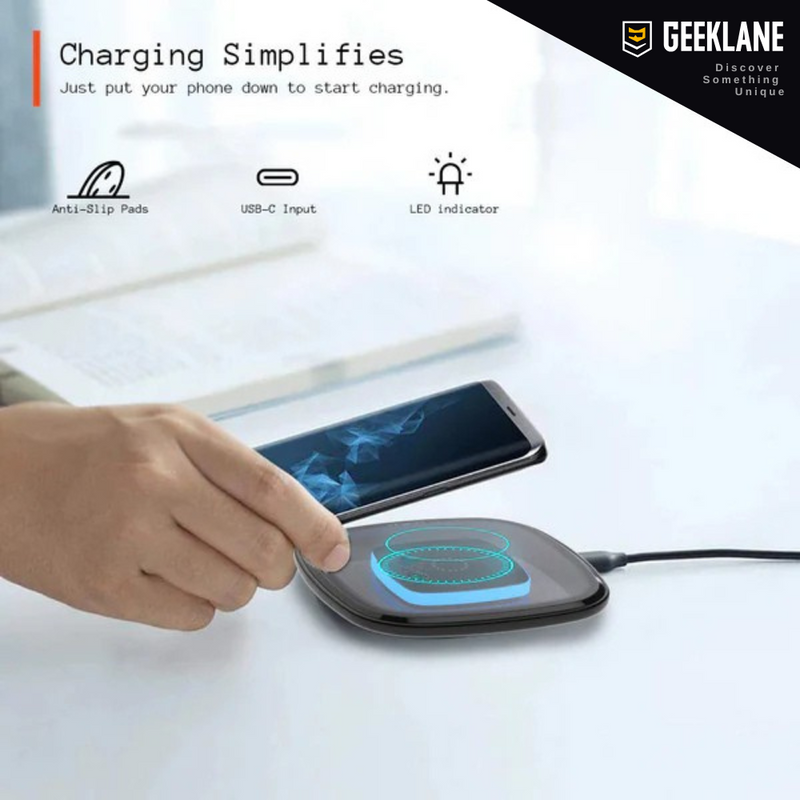 Voltique: 15W Transparent Wireless Charging Pad with LED Aura Ring â€“ Fast Charging with Type-C Cable & Compatibility for iPhone 15â€“11 & All QI-Enabled Devices