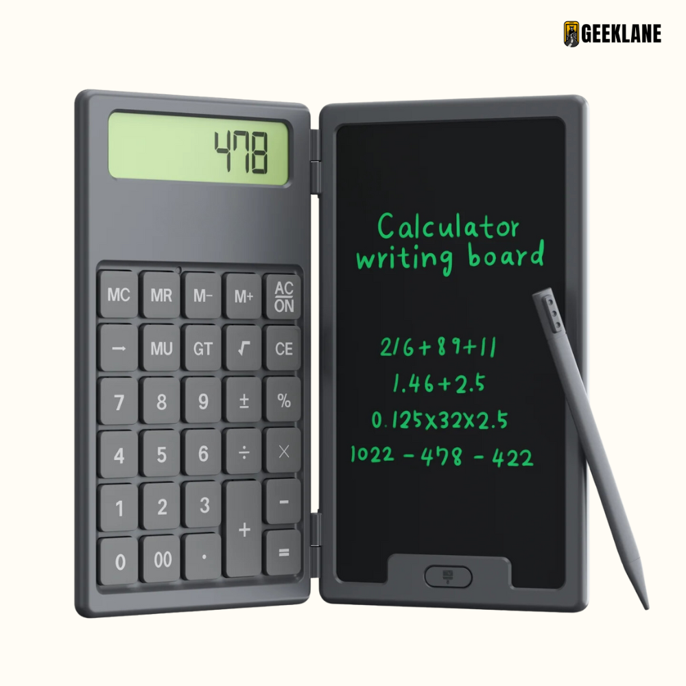 DigiFold:  2-in-1 Foldable Calculator & LCD Writing Pad â€“ 12-Digit Pocket Calculator with 6.5-Inch Screen & Stylus for Office, School & On-the-Go Use