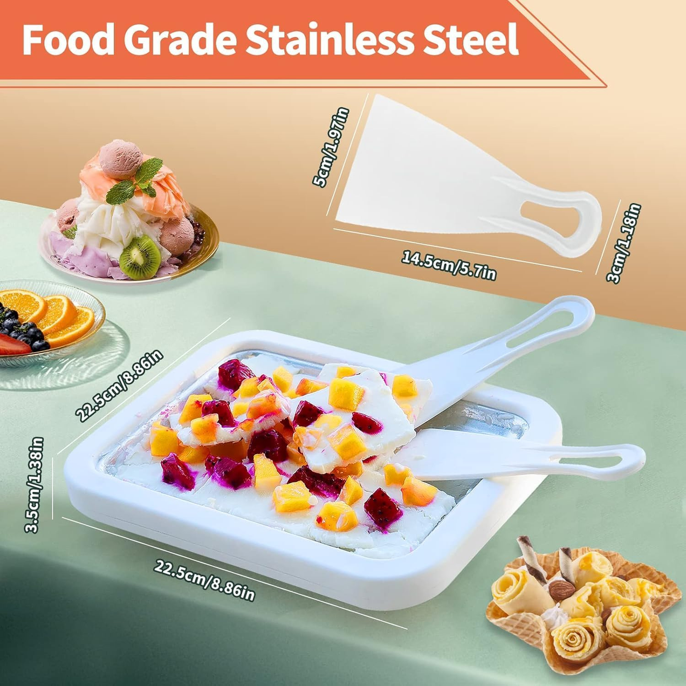 Frosto: Stainless Steel Ice Cream Roller Maker Pan for Homemade Ice Rolls, Frozen Yogurt & Gelato
