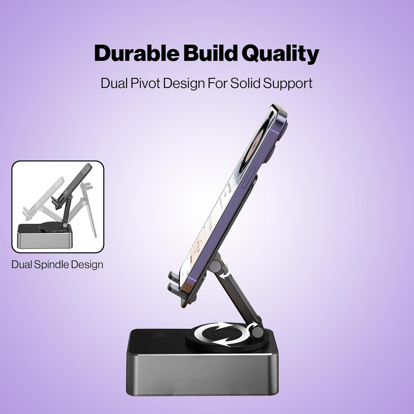Luvo: 3-in-1 Foldable Phone Stand with Bluetooth Speaker & 360Â° Rotation, Portable Desk Holder with Wireless Audio, Hands-Free Viewing & Compact Travel-Friendly Designea