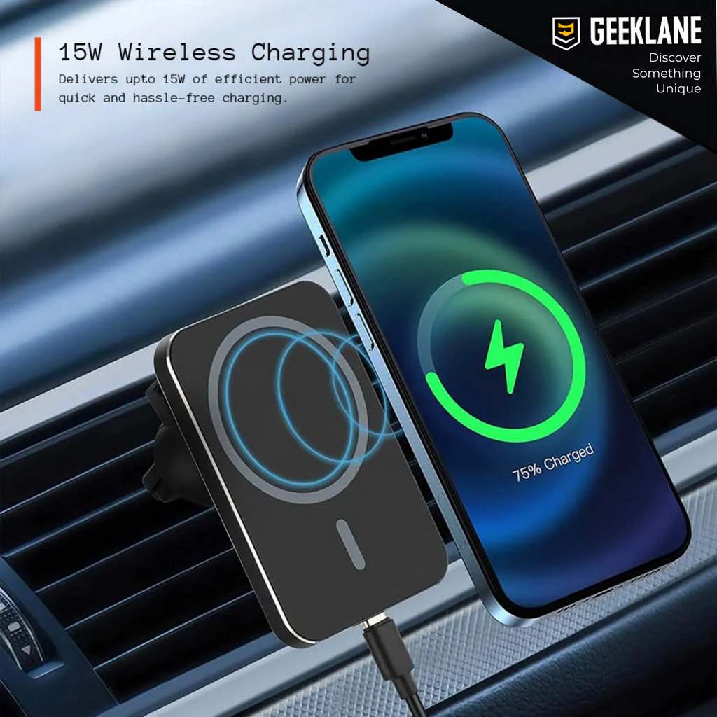 CarMeg: 15W Fast-Charging Magnetic Car Mount with 360Â° Rotation, Wireless Phone Holder for Car AC Vent with Secure Lock & Universal Smartphone Compatibility