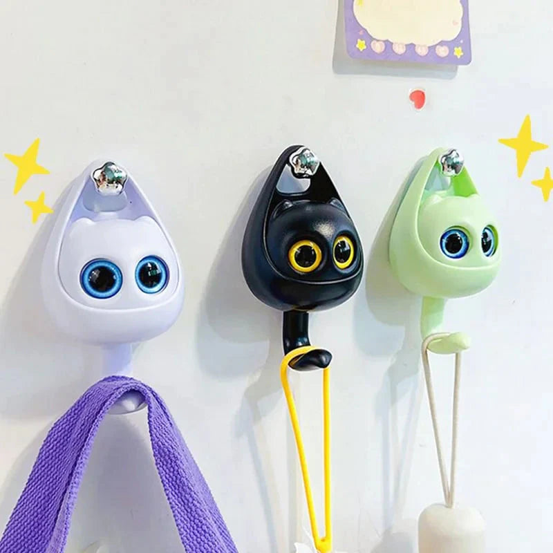 Meowook: Cute Cat Blinking Eye Wall Hook with Strong Adhesive for Keys, Bags, Clothes & Home DÃ©cor