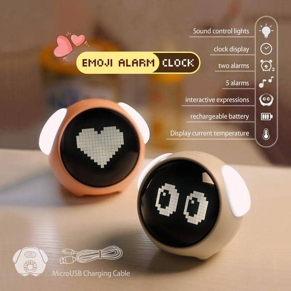 EmojiWake: Unique Emoji Display Alarm Clock with Fun Expressions, Dual Alarms, Snooze Function & Adjustable Brightness