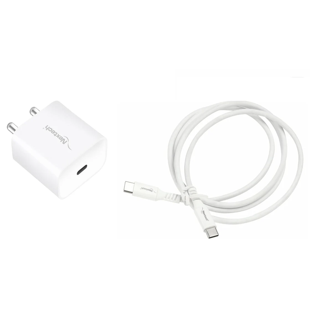 Nextech 20W PD 3.0 Type-C Charger with Type-C to Type-C 1 Meter Cable Compatible with Android & iPhone 14/13,13/12/11/X & Pro, Max Series & Other Type C Enabled Devices
