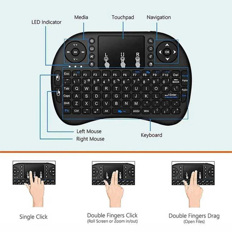 Black wireless keyboard with touchpad on a white background