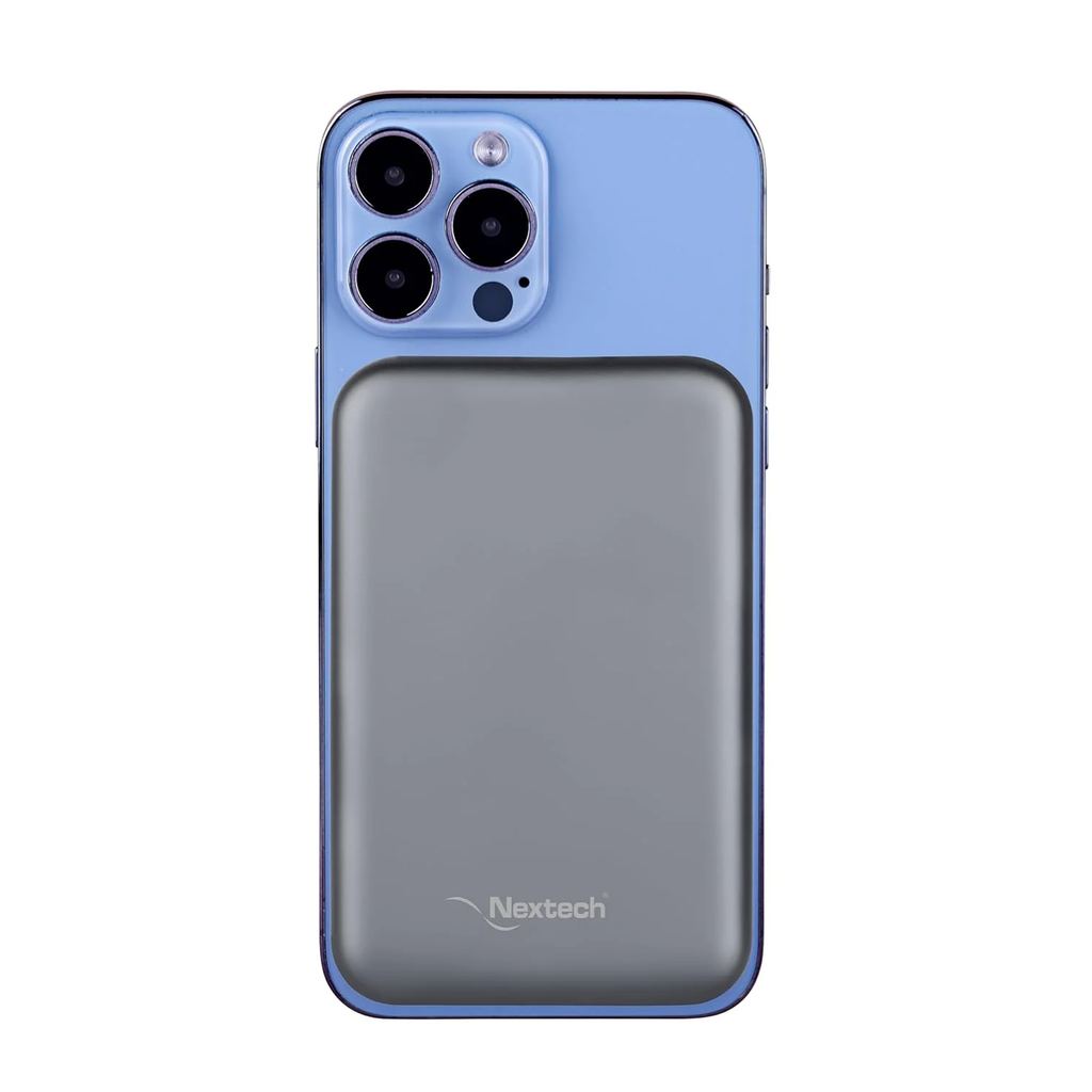 Nextech MagNxt | 10,000mAh Wireless Rapid Charge | Type-C PD | 22.5W Output | Compact, Sleek | 15W Magnetic Charging | LED Indicator | Compatible with iPhone 12 & Qi | Metalic Grey