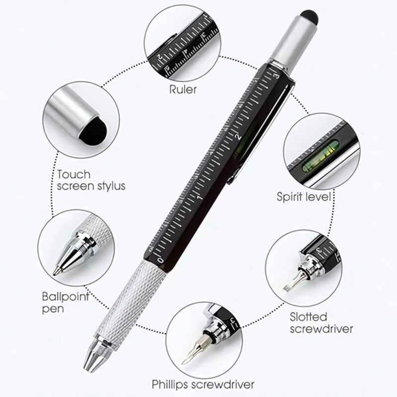 Mech: 5-in-1 Multifunction Tool Pen, Ballpoint Pen with Screwdriver, Touch Stylus, Ruler, Spirit Level & Multi-Tool Functions for Everyday Use & Gifting