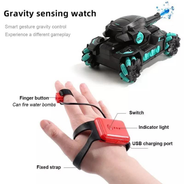 Tanko: RC Battle Car with Gesture Control & 360Â° Rotating Turret, Water Bullet Shooting, 4WD, High-Speed Drift & Rechargeable Battery