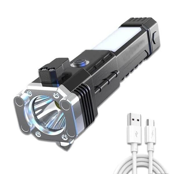 Torchii: Magnetic LED Emergency Rechargeable Torch & Cob Light with Window Breaker & Seat-Belt Cutter, for Car Safety, Camping & Outdoor Use