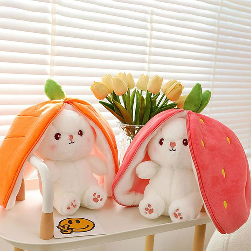 PeekaBoo: Reversible Strawberry Bunny Plush Toy Pillow with Zipper â€“ Soft & Cuddly Gift for Kids & Plush Lovers