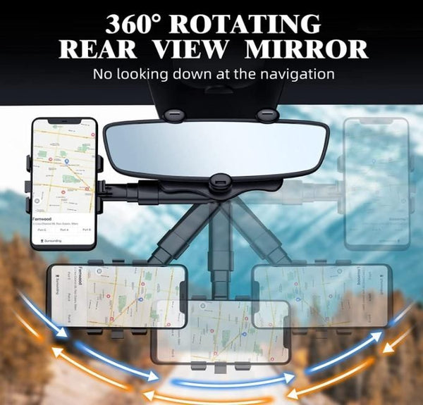 MirrorGrip: 60Â° Rotating Rearview Mirror Phone Holder with Anti-Shake Cradle & Adjustable Mount for Safe Driving