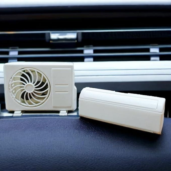 BreezeMini: Quirky Car Air Freshener 2-Unit Air Conditioner Design with Refillable Fragrance, Solar Power & Rotating Fan Car Decor
