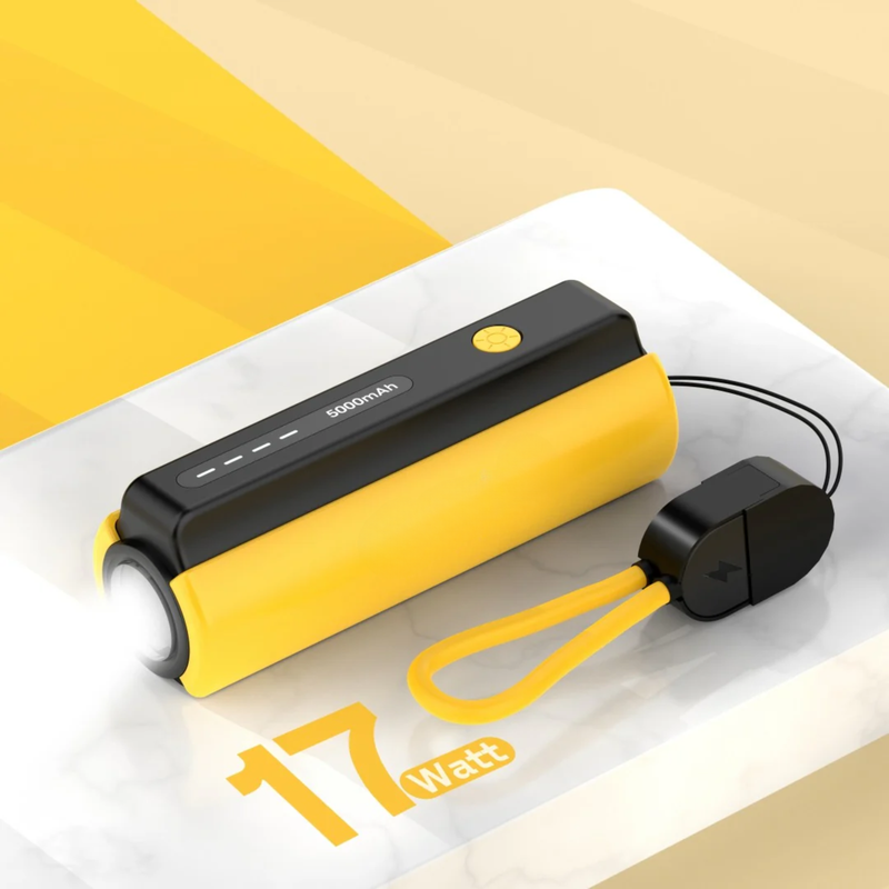 Pico: 5000mAh Mini Pocket Power Bank with Built-In Lanyard Type-C Cable, Torch & Fast Charging