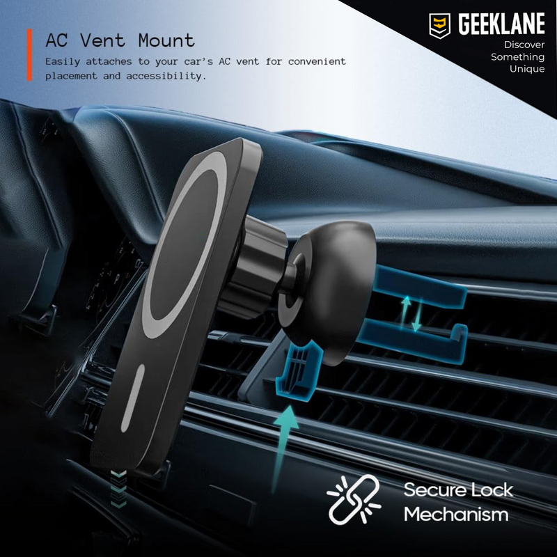 CarMeg: 15W Fast-Charging Magnetic Car Mount with 360Â° Rotation, Wireless Phone Holder for Car AC Vent with Secure Lock & Universal Smartphone Compatibility
