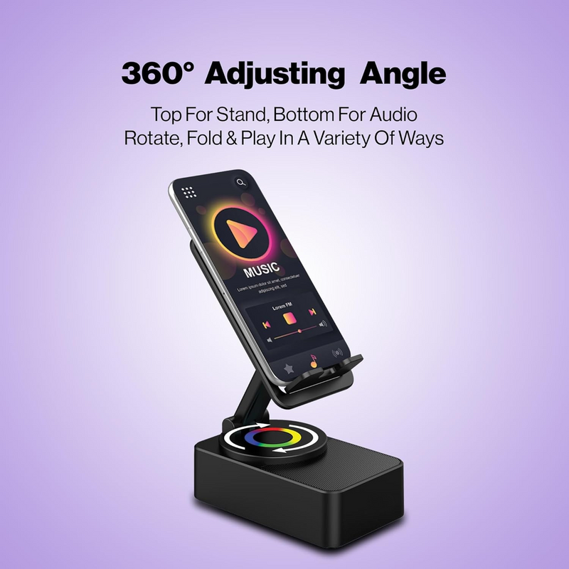 Luvo: 3-in-1 Foldable Phone Stand with Bluetooth Speaker & 360Â° Rotation, Portable Desk Holder with Wireless Audio, Hands-Free Viewing & Compact Travel-Friendly Designea