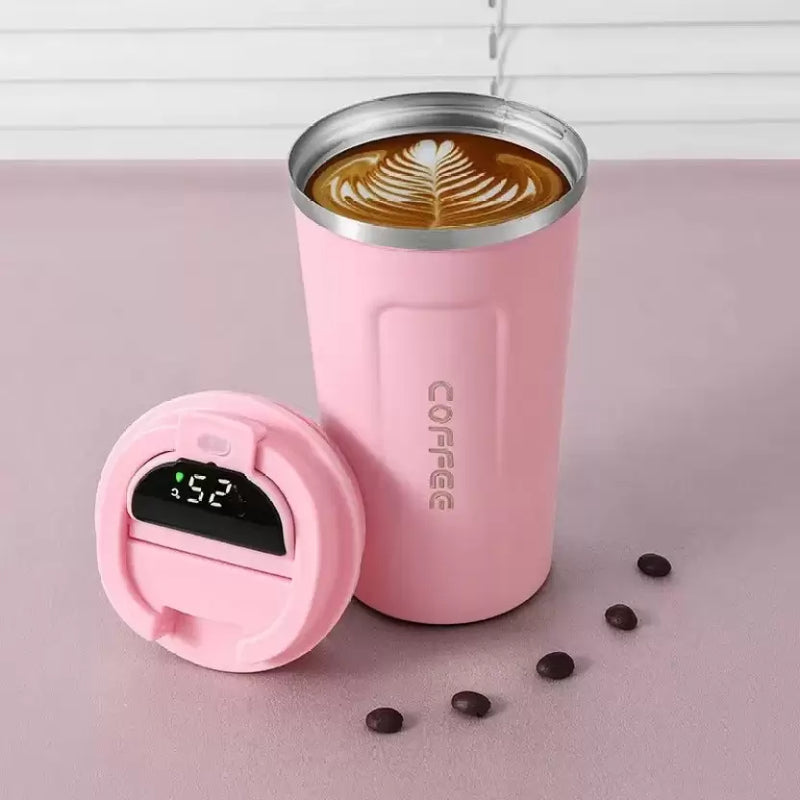BrewBee: Smart LED Temperature Tumbler, 500ml Stainless Steel Travel Mug with Leak-Proof Lid, Touch Screen & Thermal Design for Hot & Cold Drinks