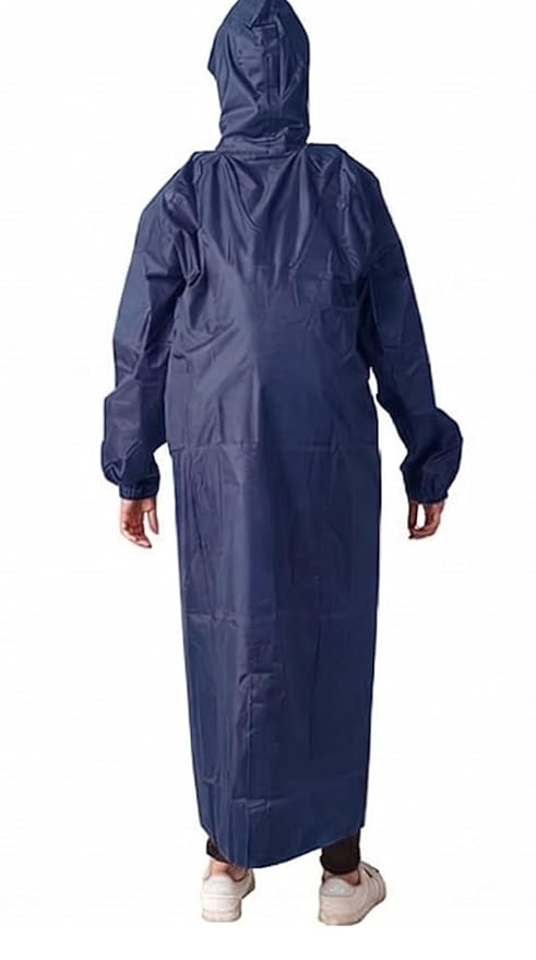 Women's Waterproof Rain Coat, Blue, Full Length, Polyester, Adjustable Hood, Side Pockets, Free Size