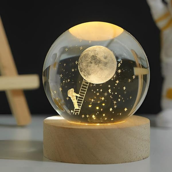 Climb: 3D LED Crystal Ball Night Lamp â€“ Engraved Holographic Light with USB & Wooden Base for Home DÃ©cor, Office & Bedroom