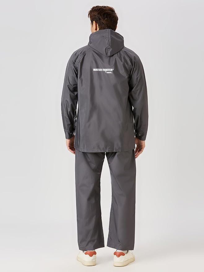Water Fighter Rain Coat Adjustable Hood, Polyester Waterproof Full Sleeves, Top and Bottom Set Rainwear, Front Zip with Flap, Lightweight Raincoat (EWF79, Asphalt, 3XL)
