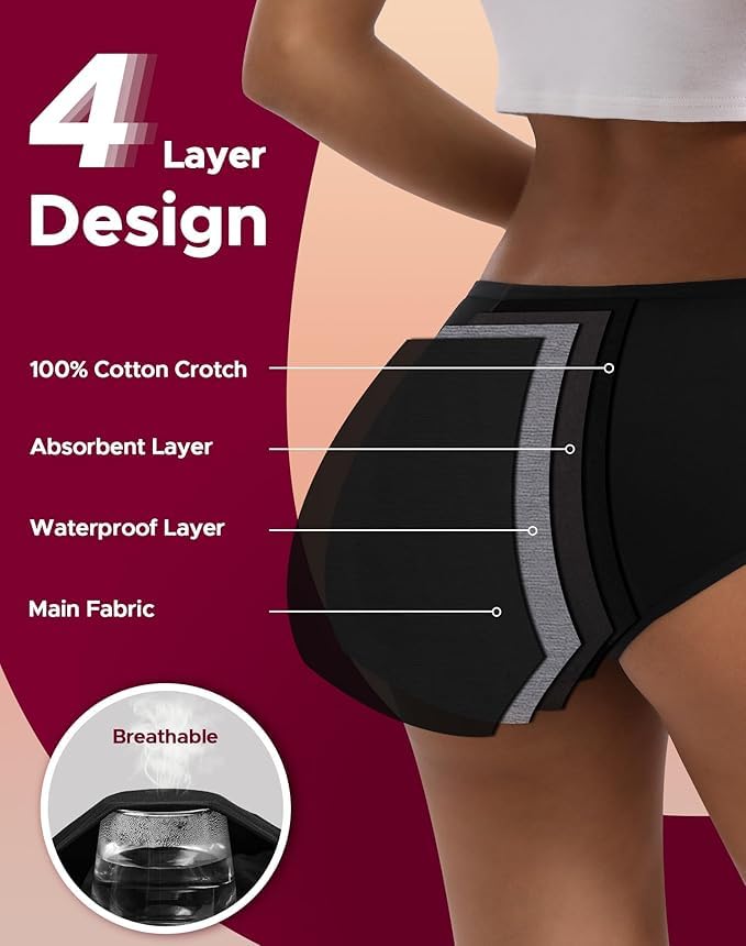 Period Panties for Women & Girls Panty (Pack of 2) Soft Cotton, Reusable & Leak Proof Menstrual Underwear, No Pads Required,
