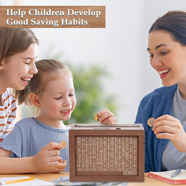 DreamBank: Wooden Savings Bank with Visual Tracker â€“ Daily Motivation Piggy Bank for Goal Saving, Habit Building & Gifting