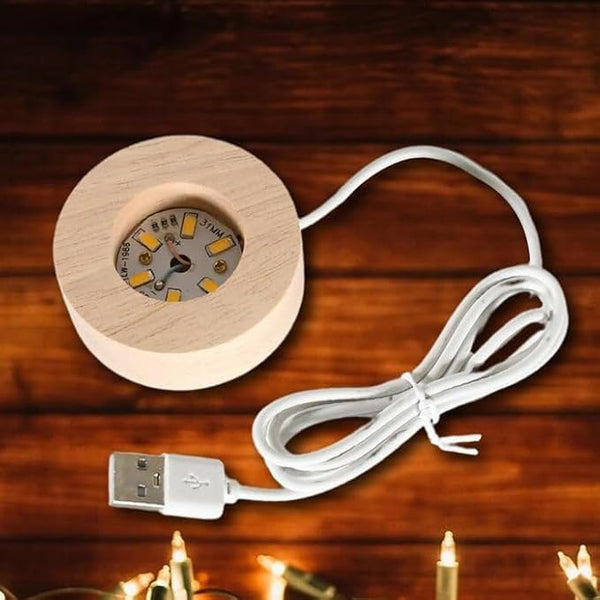 Ganpati: 3D LED Ganpati Ji Crystal Ball Night Lamp with USB-Powered Colorful Glow & Wooden Base for Home, Mandir & Office DÃ©cor