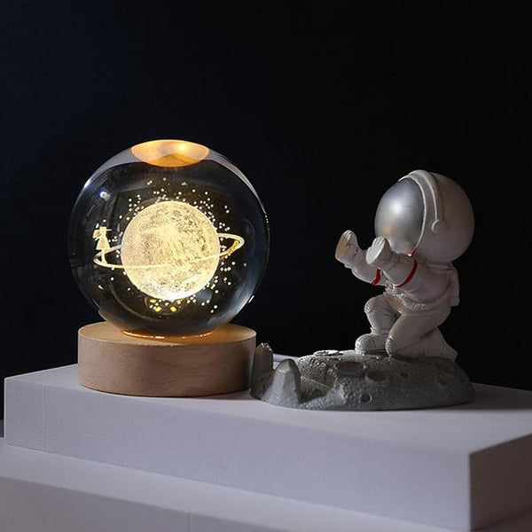 Pluto: 3D LED Crystal Ball Night Lamp with Holographic Engraving & USB-Powered Wooden Base for Home & Office DÃ©cor