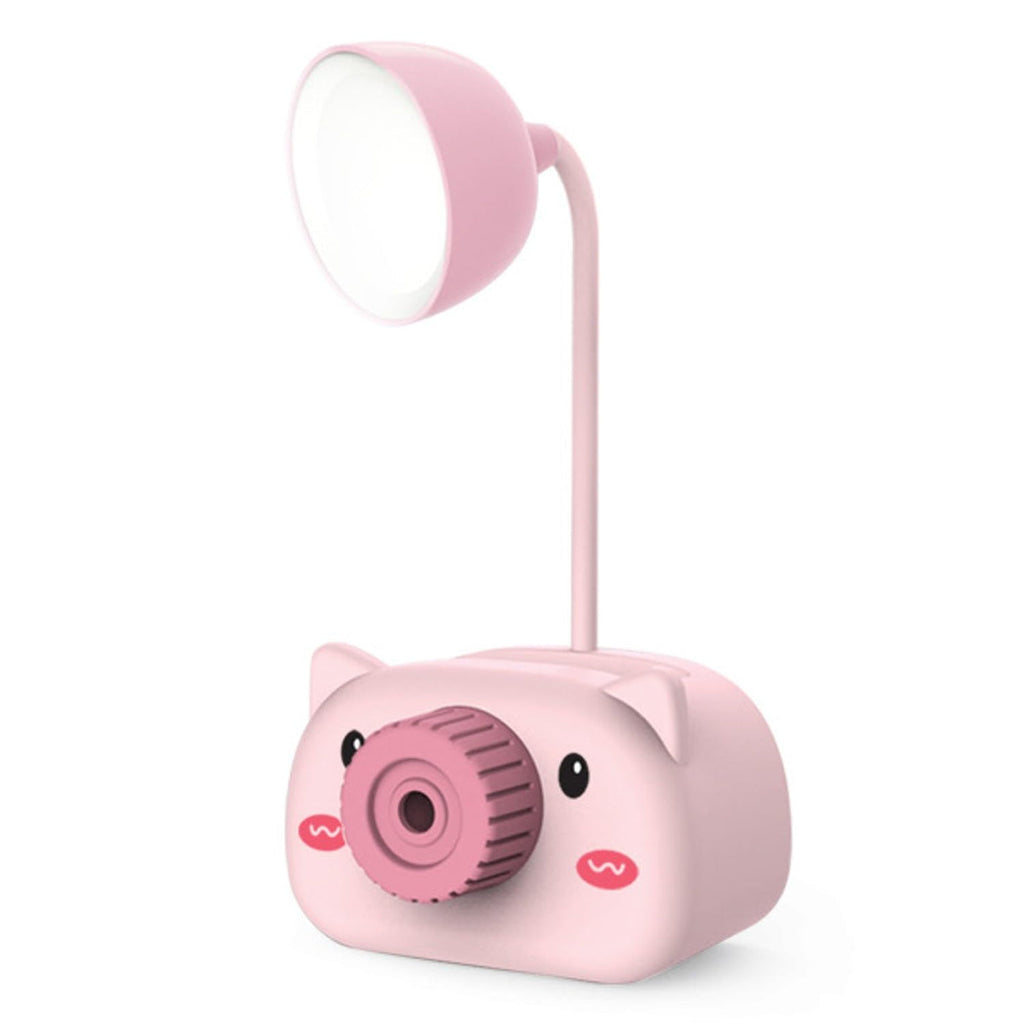 Snortie: Rechargeable LED Table Lamp with Cute Pig Design, Eye-Friendly Study Light with Pen Holder, Sharpener & Camera-Style Look for Kidsâ€™ Desk