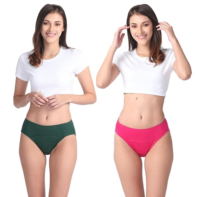 Panties for Women | Period Panties for Women Leak Proof & Breathable | Hipster Fit for Medium Flow | Use with Pad for Non Icky Feeling | Patented Design | Pack of 2