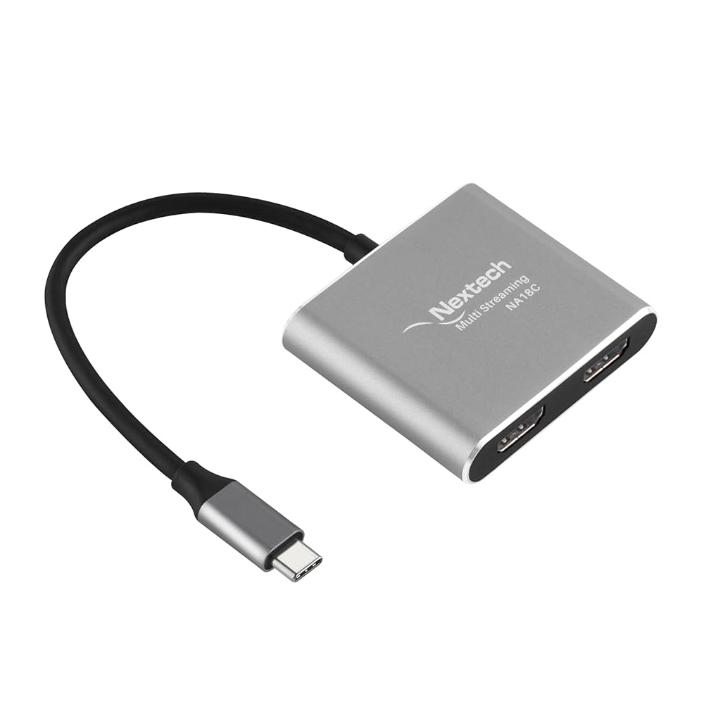 Nextech 4-in-1 USB-C to Dual HDMI Adapter â€“ Dual Display 4K@60Hz Single / 4K@30Hz Dual, MST Support (Windows), macOS Mirror Mode Supported, 100W PD Charging, USB Port â€“ Type-C Dock for macbook