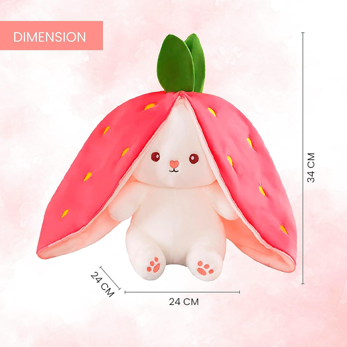PeekaBoo: Reversible Strawberry Bunny Plush Toy Pillow with Zipper â€“ Soft & Cuddly Gift for Kids & Plush Lovers