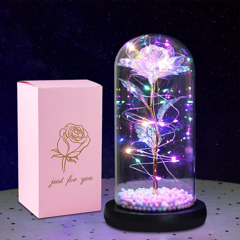 LoveBloom: Forever Glass Rose with Built-in Fairy Lights - Crystal Diamond Cut Rose for Romantic Gifting for Girlfriend & Home DÃ©cor