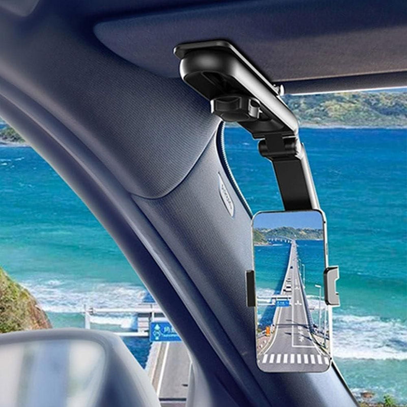 MultiHold: Rotatable & Retractable Car Phone Holder with 1080Â° Adjustable Clip for Dashboard & Sun Visor