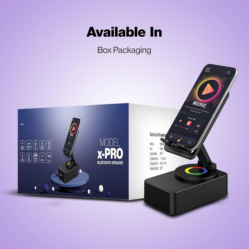 Luvo: 3-in-1 Foldable Phone Stand with Bluetooth Speaker & 360Â° Rotation, Portable Desk Holder with Wireless Audio, Hands-Free Viewing & Compact Travel-Friendly Designea