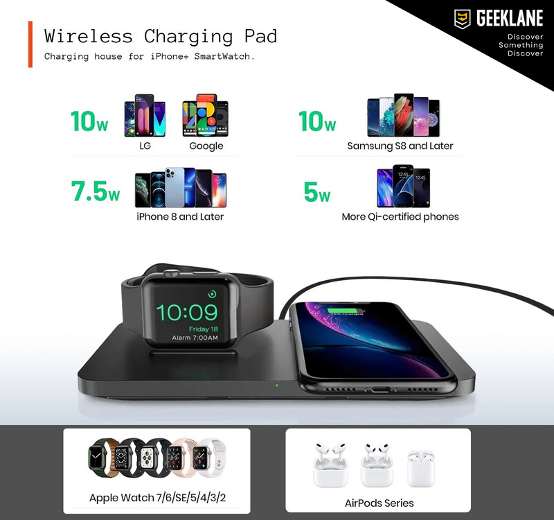 Dockit: 2-in-1 Wireless Charging Pad for iPhone & Apple Watch â€“ Nightstand Mode & Qi Compatibility with Fast Charging in a Sleek Minimal Design
