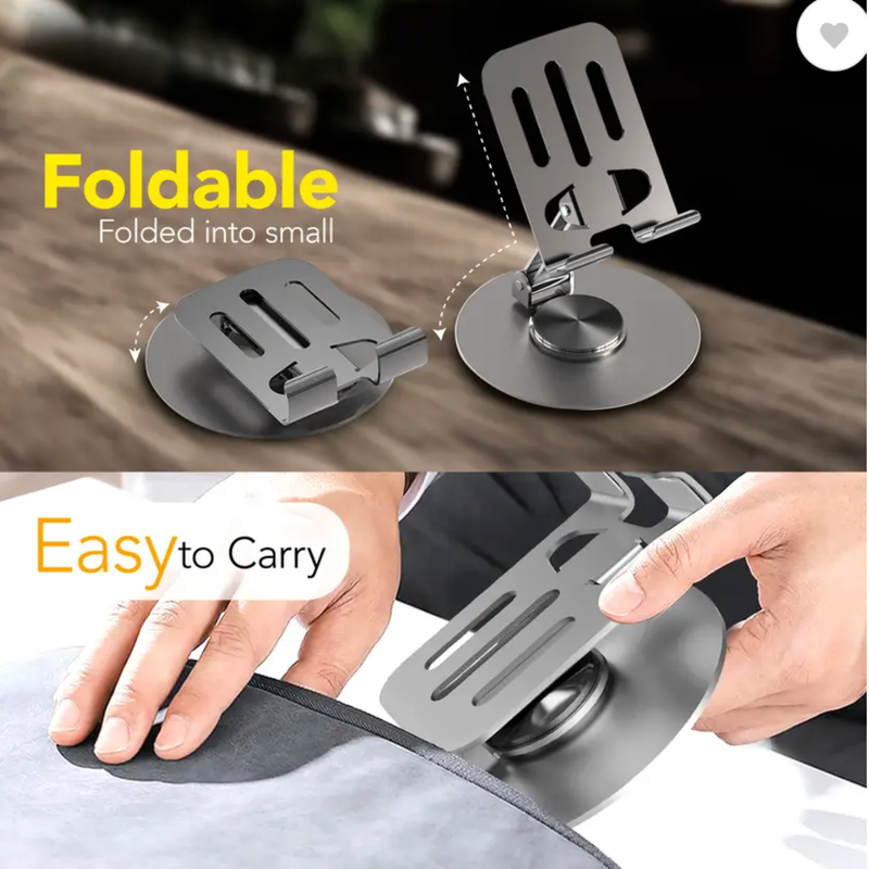 Rotaty: Adjustable Universal Mobile & Tablet Stand, 360Â° Rotating, Foldable Phone Holder with Stable Metal Base, Anti-Slip Pad & Height Adjustment for Desk & Tabletop Use