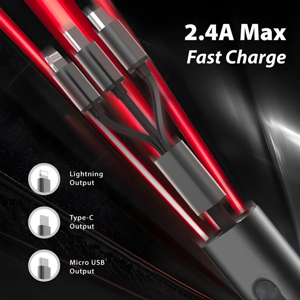 SnapTrio: Retractable 3-in-1 USB Charging Cable with Type-C & Micro-USB, Fast Charging, Tangle-Free Design