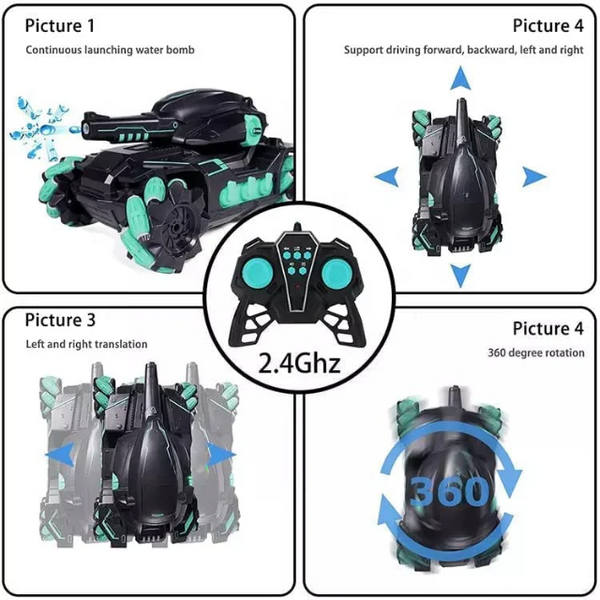 Tanko: RC Battle Car with Gesture Control & 360Â° Rotating Turret, Water Bullet Shooting, 4WD, High-Speed Drift & Rechargeable Battery