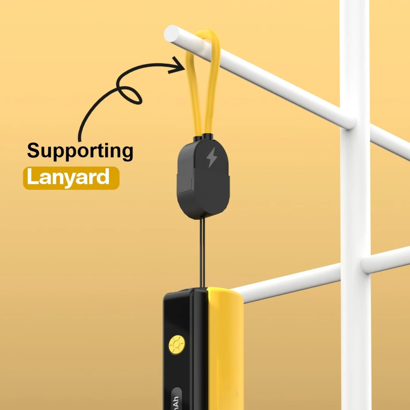 Pico: 5000mAh Mini Pocket Power Bank with Built-In Lanyard Type-C Cable, Torch & Fast Charging