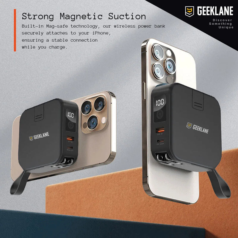 Voyager: Premium All-in-One MagSafe LiPo Power Bank with PD, Built-in Cables & Outlet Prongs for Ultimate Charging Convenience