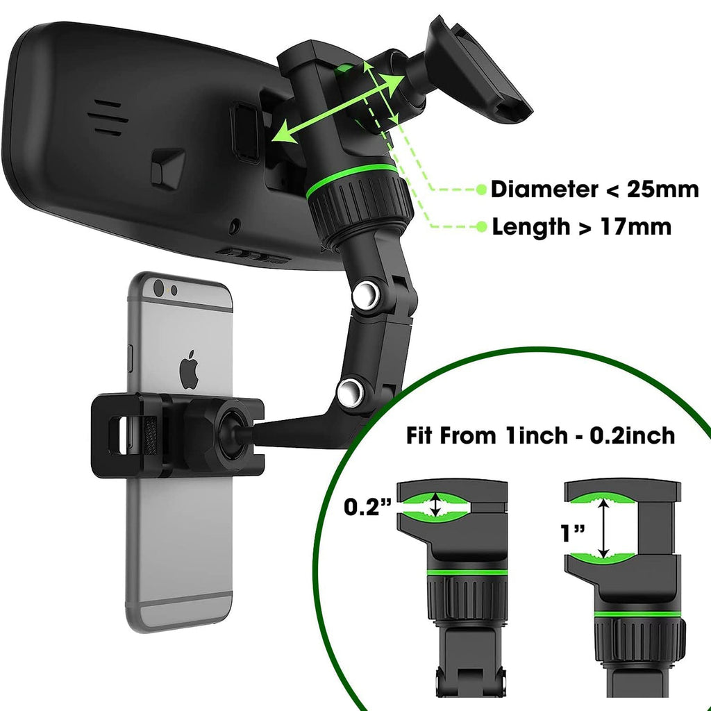 Holdit: Universal Multi-Joint Rearview Mirror Phone Holder, 360Â° Adjustable Car Mount for Car & Hands-Free Use