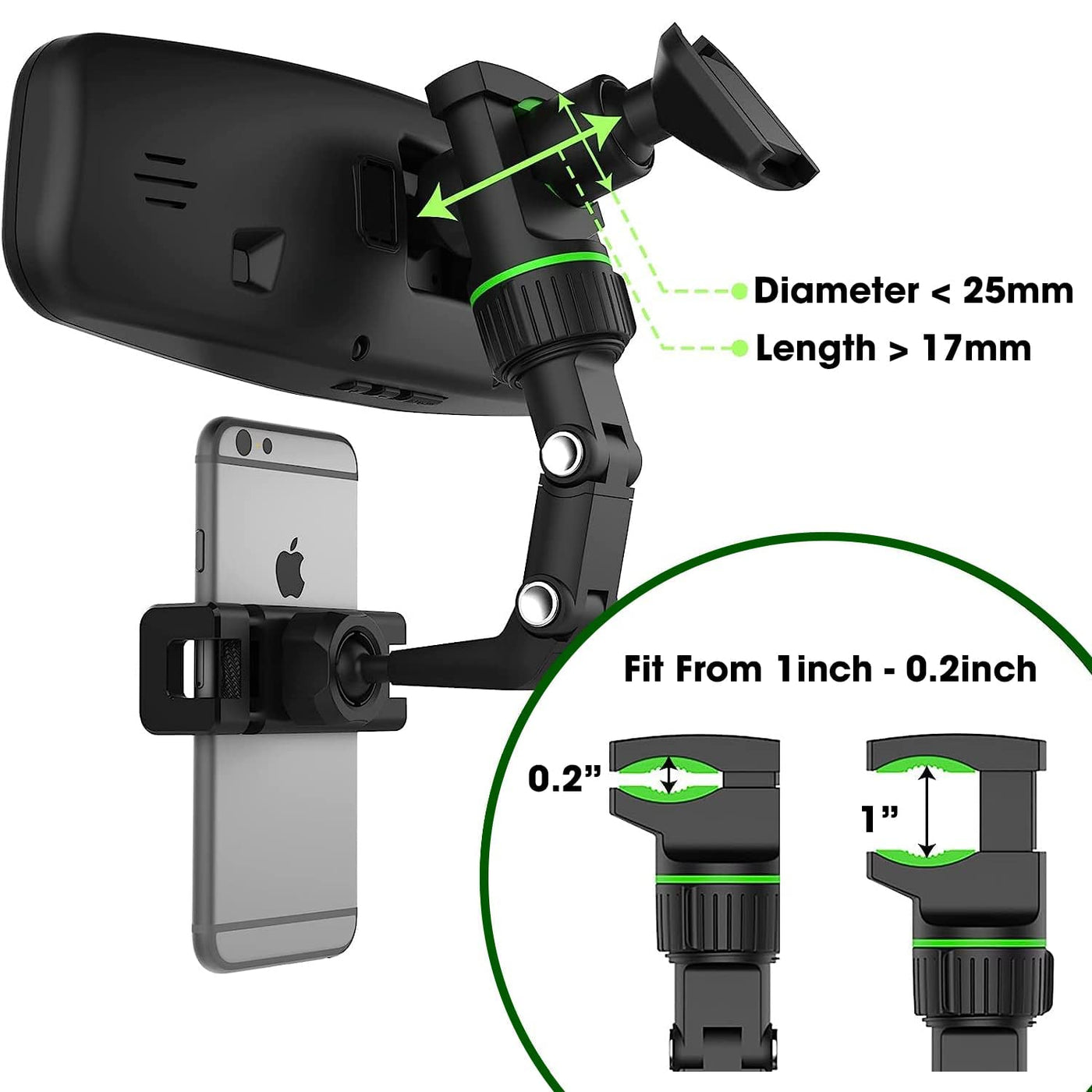 Holdit: Universal Multi-Joint Rearview Mirror Phone Holder, 360Â° Adjustable Car Mount for Car & Hands-Free Use